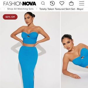 Fashion Nova Totally Taken Textured Skirt Set - Royal NWT